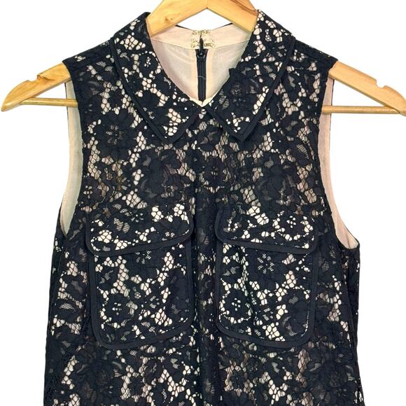 J Crew Size 2 Black Lace and Nude Sleeveless Dress with Pockets - Picture 3 of 9